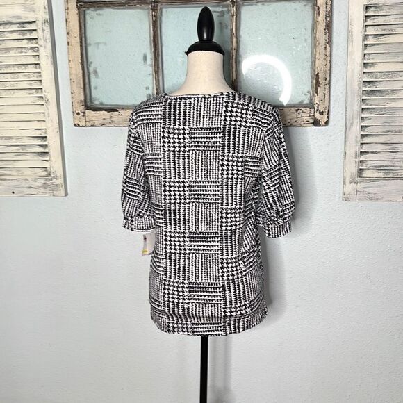 Kasper Womens Blouse Houndstooth Print Half Sleeve Black & White Size Medium NWT - Picture 4 of 10